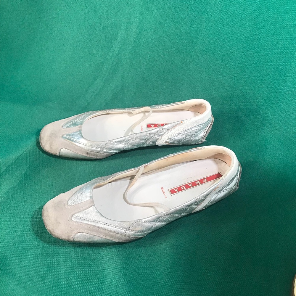 Silver Prada Ballet Flats - Picture 2 of 5